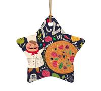 AUGUSTRUSH Décorations de Noël en céramique, pizza du chef, décoration à suspendre à l'arbre double face pour fête de Noël, cheminée de Noël, ensemble cadeau souvenir décoratif de vacances, ensemble