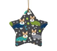 AUGUSTRUSH Décorations de Noël en céramique, portant des vêtements de chiens corgi, décoration à suspendre à l'arbre double face pour fête de Noël, cheminée de Noël, ensemble cadeau souvenir décoratif