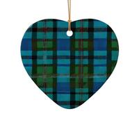 AUGUSTRUSH Décorations de Noël en céramique, tartan écossais bleu vert, décoration double face à suspendre pour cheminée de Noël, fête de Noël, ensemble cadeau souvenir décoratif de vacances, ensemble
