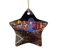AUGUSTRUSH Décorations de Noël en céramique, vue nocturne de Las Vegas, décoration double face à suspendre pour cheminée de Noël, fête de Noël, ensemble cadeau souvenir décoratif de vacances, ensemble