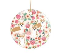 AUGUSTRUSH Décorations de Noël, fleurs florales corgi, décoration à suspendre avec ruban pour cheminée, fête, mariage, décorations d'hiver, acrylique incassable, rond et cœur