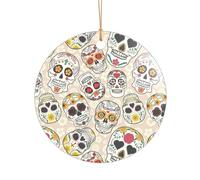 AUGUSTRUSH Décorations de Noël, tête de mort mexicaine, décoration à suspendre avec ruban pour cheminée, fête, mariage, décorations d'hiver, acrylique incassable, rond et cœur