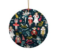 AUGUSTRUSH Ensemble de décorations de Noël en céramique, ballet pour femme, imprimé double face, décoration de vacances rondes à suspendre pour cheminée, décoration murale, fête, festival, boule de