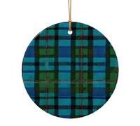 AUGUSTRUSH Ensemble de décorations de Noël en céramique, tartan écossais bleu vert, imprimé double face, décoration de vacances rondes à suspendre pour cheminée, décoration murale, fête, festival