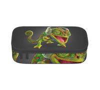 AUGUSTRUSH Grande trousse à crayons de grande capacité pour adolescents, filles, garçons, caméléon écouter de la musique, grande trousse à crayons en toile à 3 compartiments pour l'école, les