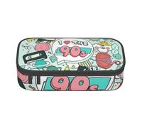 AUGUSTRUSH Grande trousse à crayons de grande capacité pour adolescents, filles, garçons, illustration « I Love The 90s » - Grande boîte à stylos - 3 compartiments - En toile - Pour l'école, les