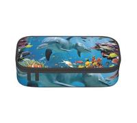 AUGUSTRUSH Grande trousse à crayons de grande capacité pour adolescents, filles, garçons, motif dauphin qui vous regarde, grande trousse à crayons en toile à 3 compartiments pour l'école, les
