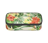 AUGUSTRUSH Hojas Tropicales Y Flores Grande trousse à crayons en toile avec fermeture éclair pour adolescents, filles, garçons, 3 compartiments, Noir , Taille unique, Ensemble cartable