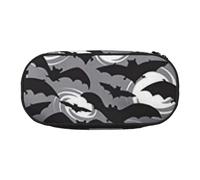 AUGUSTRUSH Jolie trousse à crayons pour filles et femmes, chauve-souris d'Halloween grise avec fermeture éclair, en tissu Oxford, grande capacité, trousse à crayons avec emplacements pour stylos, 22 x