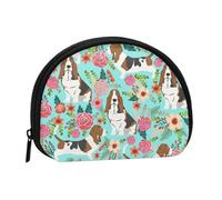 AUGUSTRUSH Petit porte-monnaie zippé en toile Motif lévrier basset Idéal pour ranger pièces de monnaie, porte-clés, cartes de crédit et cartes d'identité, Sweet Basset Hound Florals, 1 pièce, Pochette
