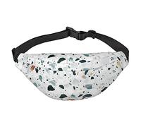AUGUSTRUSH Sac banane tendance pour homme et femme, sac banane en terrazzo blanc avec plusieurs poches et sangle réglable, léger et imperméable, grand sac banane pour le sport, la marche, la course à