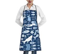 AUGUSTRUSH Tabliers de cuisine pour homme et femme, joli tablier bleu avec grande poche, tablier réglable pour chefs, pâtisserie, jardinage, tablier de chef boulanger imperméable unisexe pour la