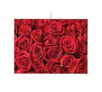 AUGUSTRUSH Tapis égouttoir en microfibre pour comptoir de cuisine, 61 x 46 cm, rose rouge, tapis d'évier absorbant et pliable, lavable