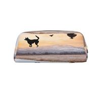 AUGUSTRUSH Trousse à crayons en cuir pour étudiants, grande capacité, attrape-chien, faisan, trousse à crayons unique à fermeture éclair pour l'école, le bureau et les voyages, trousse de maquillage