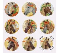 Augweyang Kit de 8 sous-verres de peinture diamant 5D avec support pour adultes et enfants - Motif cheval de cowboy occidental - Broderie par numéro - Strass - Fournitures de décoration d'intérieur