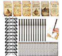 Augweyang Wizard Stationery Fournitures de fête avec 12 sacs cadeaux, 12 stylos à bille magiques, 12 carnets, 12 lunettes à monture pour cadeaux de fête d'anniversaire, cadeaux de sacs à friandises