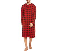AUHAIEM Chemise De Nuit en Coton pour Hommes Col en V à Manches Longues Chemise De Nuit à Carreaux Longueur Genou Doux VêTements De Nuit Amples,Rouge,XL