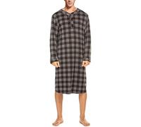 AUHAIEM Chemise De Nuit en Coton pour Hommes Col en V à Manches Longues Chemise De Nuit à Carreaux Longueur Genou Doux VêTements De Nuit Amples,Noir,XL