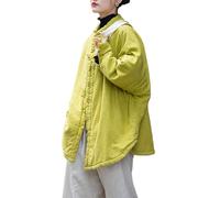 AUHAIEM Veste Femme Style Chinois RéTro Court Hiver Ethnique Coton Matelassé Bouton Veste Femme Traditionnelle Haut,Jaune,one size