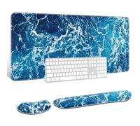 Auhoahsil Grand tapis de souris avec repose-poignets pour clavier et souris, support de poignet épais et doux en mousse à mémoire de forme, grand et long, 90,2 x 40,9 cm, pour ordinateur de jeu de