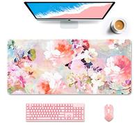Auhoahsil Sous-main de bureau XXL - Grand tapis de souris de jeu étendu - Joli tapis pour femme - Accessoires de bureau - Clavier d'ordinateur et ordinateur portable - 90 x 40 cm - Jolies fleurs roses