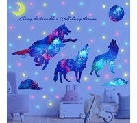 AUHOKY Stickers muraux ou plafonds étoilés lumineux pour décoration murale effet étoile, lune la nuit, papier peint adhésif amovible pour chambre d'enfant fille loup