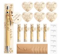 Auibor Dankeschön Geschenke- Lot de 6 stylos à bille en bois « Merci pour tout », carte en bois, marque-page en bois et disques en bois, cartes de vœux et enveloppes, cadeau d'adieu pour collègues