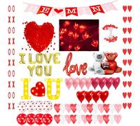 Auihiay Saint Valentin Déco Kit, 6 Mètres Guirlande Lumineuse LED, 2000 Pétales de Rose, Guirlande Cœurs XO, Panneau Lumineux JE T'AIME & Ballons Aluminium Cœurs pour Proposition,Mariage,Anniversaire
