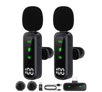 AUINSKY Mini Microphone Micro Cravate sans Fil, Micro Clip 2.4Ghz avec Réduction du Bruit pour iPhone Android Caméra, 1 Émetteur & 2 Récepteurs, Portée 50m, Autonomie 5H pour Enregistrement, Vlogging