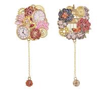 Auiremrti 2 pièces de marque-pages vintage en métal avec chaîne pendentif, marque-pages gothiques rétro, marque-pages fleurs et horloge pour la lecture des femmes, hommes, enfants, idéal pour les