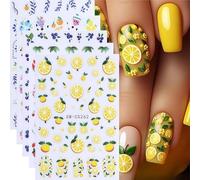 Auiremrti 5 feuilles d'autocollants pour ongles d'été, décalcomanies auto-adhésives 3D, citron, fraise, myrtille, autocollants pour designs d'ongles, décorations d'art d'ongle DIY