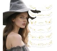 Auiremrti 6 pièces tatouage visage paillettes dorées Halloween, tatouages temporaires motifs dorés résistants à l'eau pour Halloween, taches de rousseur de festival, tatouage paillettes dorées