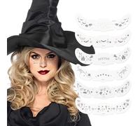 Auiremrti 6 Pièces Tatouages Éphémères Halloween Paillettes Visage Taches De Rousseur, Motif Argenté Waterproof, Festival Taches De Rousseur, Tatouage Pailleté Argenté