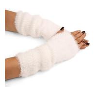 Auiremrti Chauffe-mains blancs sans doigts pour femme en fibre de polyester, chauffe-mains classiques pour automne et hiver, à la mode, chauds, hypoallergéniques, blanc, L