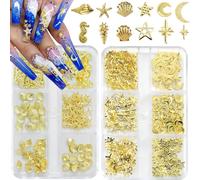 Auiremrti Gold-Nagel-Charms, 2 Boîtes Charms Or-Étoile-Océan, Métal Petit Étoile Lune Coquillage Étoile de Mer Charms d'Été pour Ongles Acryliques, Accessoires DIY