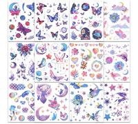 Auiremrti Kit de Tatouage Enfant 12 Feuilles-Tatouages Temporaires Doux pour la Peau et Résistants à l'eau pour Enfants,Autocollants de Tatouage Scintillants,Papillon,Licorne,Garçons,Filles
