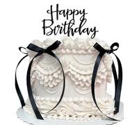 Auiremrti Lot de 6 décorations de gâteau d'anniversaire avec 6 nœuds noirs et 1 assiette de joyeux anniversaire, décoration de gâteau vintage, décorations de gâteau pour gâteau d'anniversaire