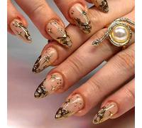 Auiremrti Ongles D'Art Dorés 3D À Coller, 24 Pièces Ongles Amande Courts Avec Onglets Adhésifs, Réutilisables, Idéals Pour Les Soirées Et Occasions Spéciales