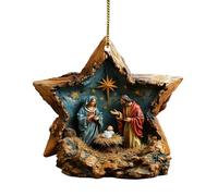 Aujourd'hui 2024 Ornements de Noël Scène Ornements La Naissance De La Scène Décoration d'arbre De Noël Acrylique 2D Scène Pendentif Ornement Commémoratif Robuste Festif pour La Maison (D, 9X8CM)