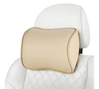 Aukee Coussin de Nuque en Mousse à mémoire de Forme en Cuir Souple pour Voiture, Voiture, Bureau, Beige (1 pièce)