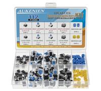 AUKENIEN 10Valeurs 112Pièces Interrupteur Bouton Poussoir DPDT Kit 6 Broches Tactile Momentanés Interrupteurs et Micro Boutons Autobloquant 5,8x5,8MM 7x7MM 8x8MM 8,5x8,5MM avec Capuchon de Commutateur