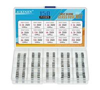 AUKENIEN 15 Valeurs 150 Pièces Fusible Verre 0.5 1 1.6 2 2.5 3 3.15 4 5 6.3 8 10 12 15 20A Ampère 250V 5x20mm Kit D'assortiment de Fusibles en Verre à Fusion Rapide pour Électroménager