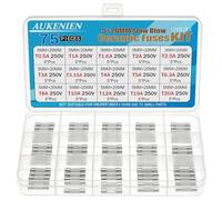 AUKENIEN 5X20MM Fusible Ceramique Fusion Lente Kit 15 Valeurs 0,5A 1A 1,6A 2A 2,5A 3A 3,15A 4A 5A 6,3A 8A 10A 12A 15A 20A 250V 75 Pièces 5X20 MM 250 Volts Fusibles à Tube en Céramique Temporisé