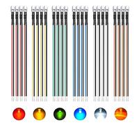 AUKENIEN 60 Pièces 5MM Transparente Diode LED 12V Diodes Électroluminescentes Pré-Câblés Kit 6 Couleurs DC 12 Volt Blanc Rouge Jaune Vert Bleu Orange Lumière Ronde avec Résistance et Cable