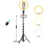 AUKEY LED Ring Light Trépied 10"" Lumière Anneau pour Youtube/TIKTOK en Direct Selfie Lumiere avec Support et télécommande LT-T13