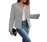 AUKLETBLIEF Veste blazer en tweed pour femme - Manches longues, grande taille, col rond, manteau business décontracté, chic et confortable pour toutes les occasions, Noir , L