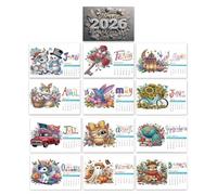 Aukojoy Calendrier 2026 Diamond Painting - Calendrier de table - Calendrier de bureau de Noël - Calendrier de table mensuel à rabat - Pour bricolage, bricolage, fête, cadeau de fête - Peinture diamant