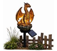 Aukojoy Lampe solaire en forme de dragon pour Halloween, édition Legacy Golden Ember Edition, statue de jardin dragon luminescente chaude, figurine de dragons, cadeau gothique, médiéval fantaisie