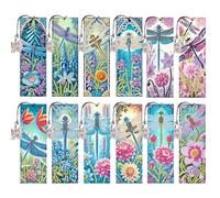 Aukojoy Lot de 12 marque-pages en diamant avec motif de paysage animal, projets artistiques, diamants de forme irrégulière, peinture diamant, marque-page pour lecteurs, maison, bureau, décoration et