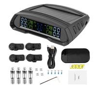 Aukson Système de Surveillance de la Pression des pneus, TPMS sans Fil Solaire ou USB avec 4 capteurs pour Camping-Car de remorquage de Camion de Voiture RV